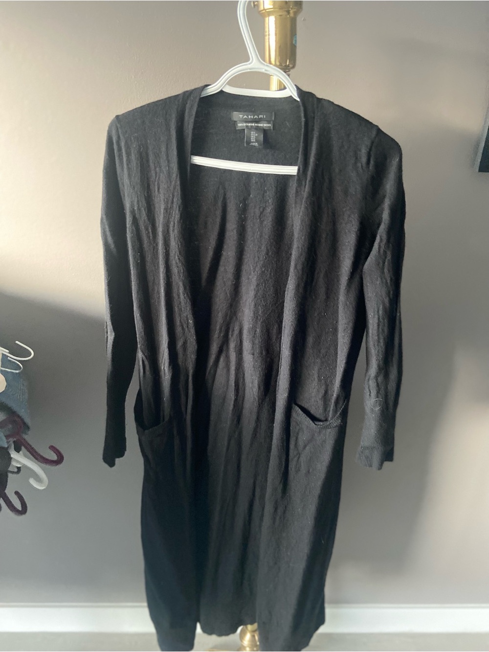 One size merino wool Tahari Black Open-Front Merino Wool Cardigan